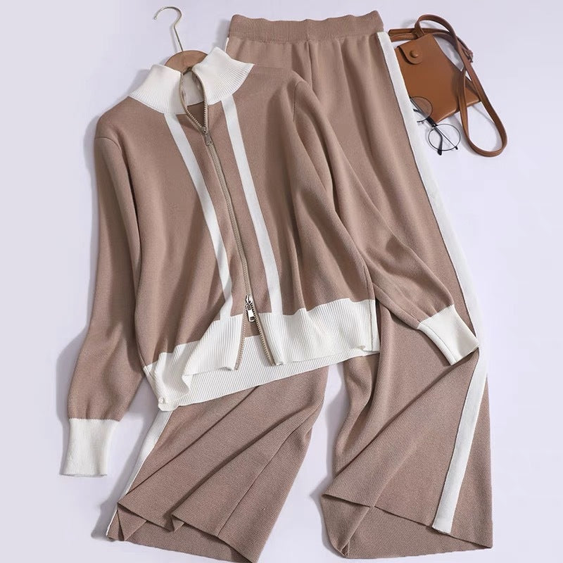 Damen Sportliches Strickensemble mit Reißverschluss EB
