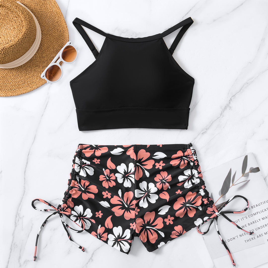 Damen Sport-Bikini-Set mit trendigem Crop-Top und modischen Shorts EB