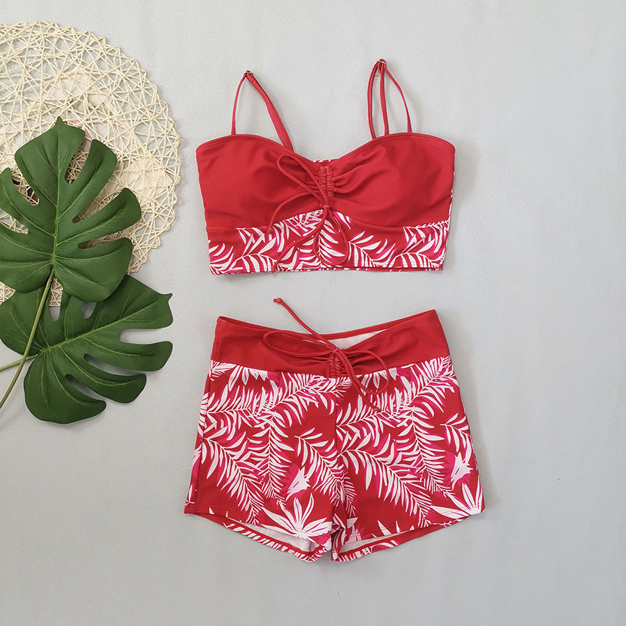 Damen Crop-Top Bikini mit floralem Design und bequemen Shorts EB