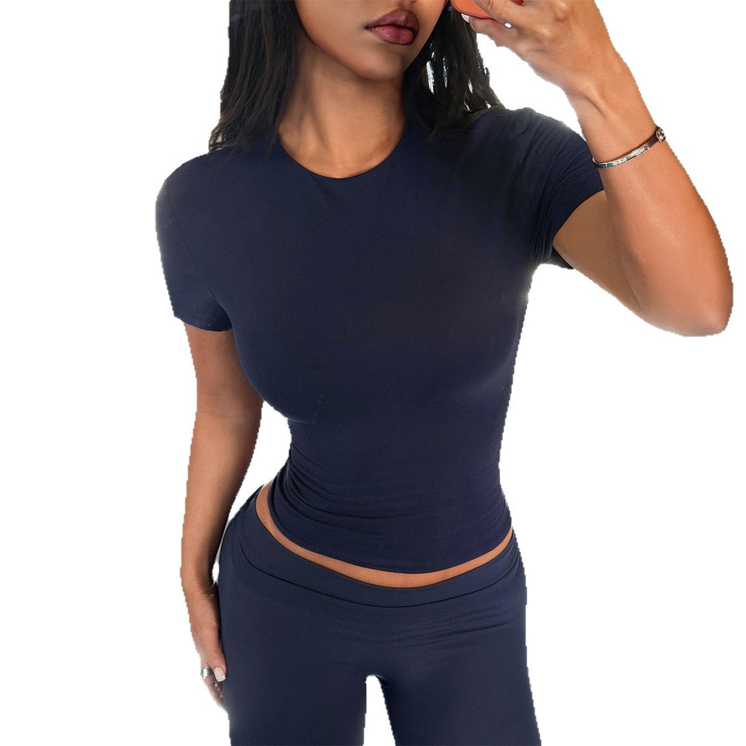 Damen Figurformendes Kurzarmshirt aus elastischem Baumwollmix EB