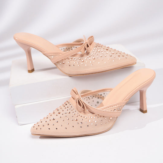 Damen elegante spitze Mules mit funkelnden Strasssteinen EB