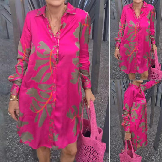 Damen Hemdblusenkleid mit kunstvollem Floral-Design und Knopfdetails Heidi-Mode
