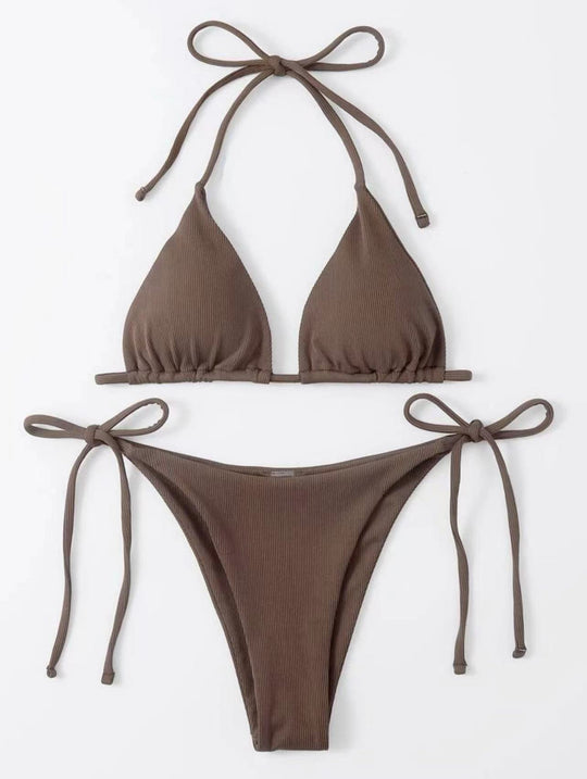 Damen Triangel-Bikini mit verstellbaren Trägern und verspielten Bindebändern EB