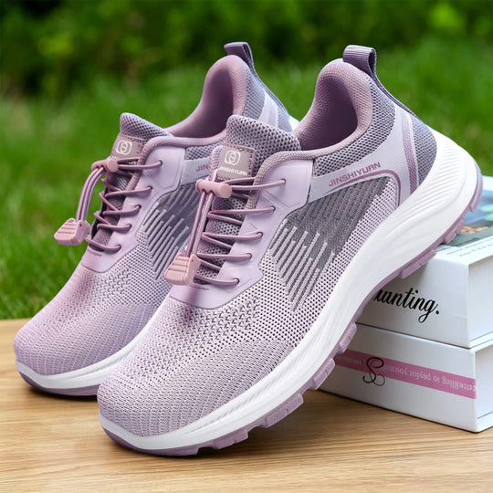 Damen nan leichter atmungsaktiver Strick-Walking-Sneaker mit Schnellzug-Kordel und gedämpfter EVA-Zwischensohle EB