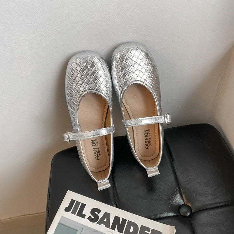 Damen Ballerinas mit stylishem Riemen und glänzender Oberfläche EB