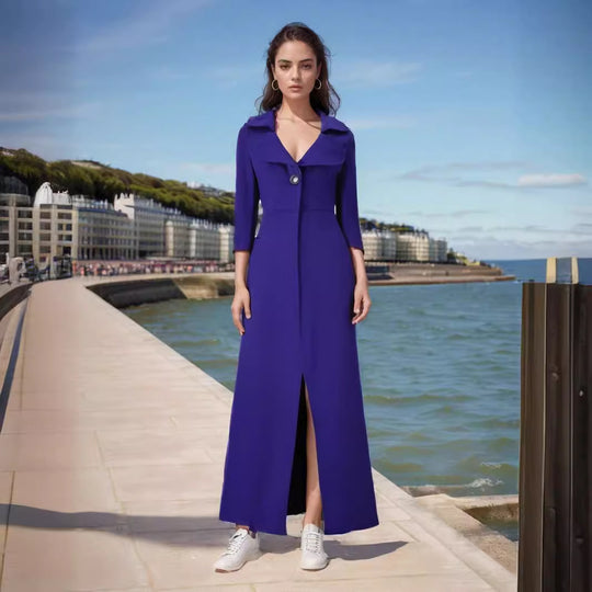 Damen Eleganter Langmantel mit klassischem Revers und modernen Akzenten EB