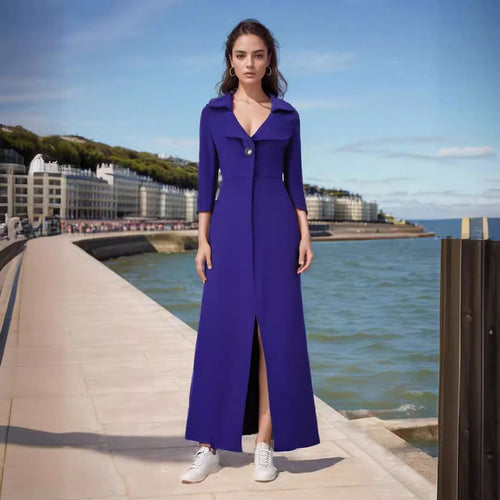 Damen Eleganter Langmantel mit klassischem Revers und modernen Akzenten EB