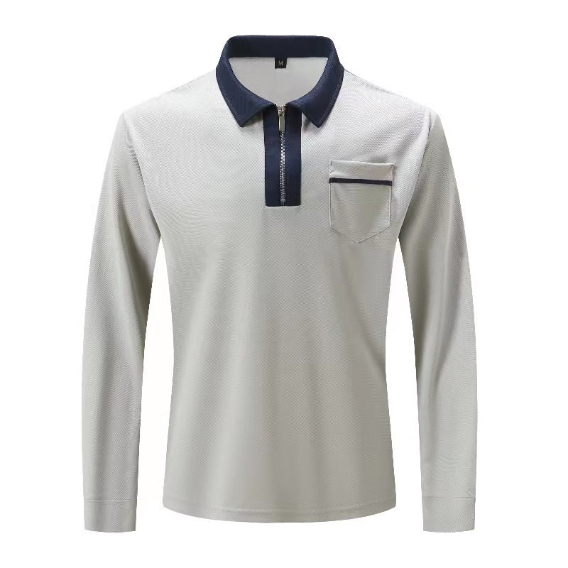Herren Langarm-Poloshirt mit Halbzip, Kontrastkragen & Brusttasche EB