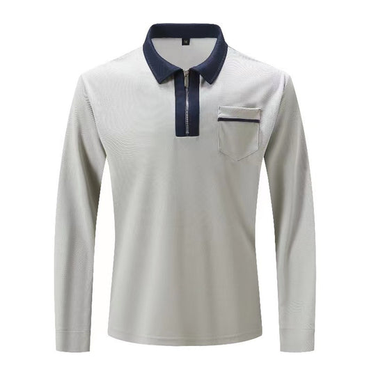 Herren Langarm-Poloshirt mit Halbzip, Kontrastkragen & Brusttasche EB