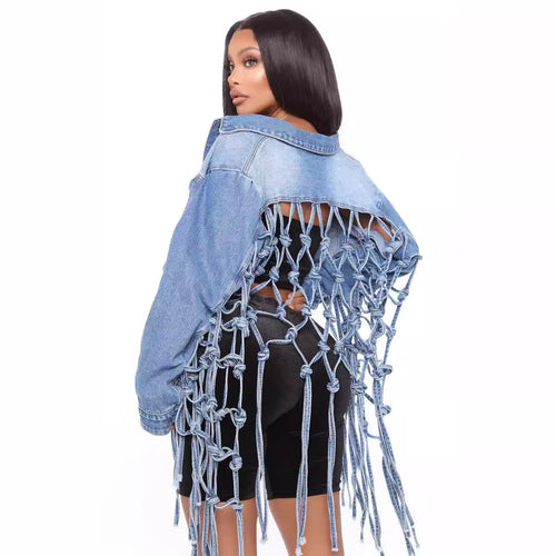 Damen Denimjacke mit einzigartigem Knoten-Detail und lässigem Schnitt EB