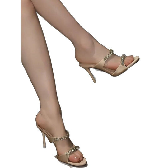 Damen exquisite High Heel Mules mit glitzernden Strassdetails EB