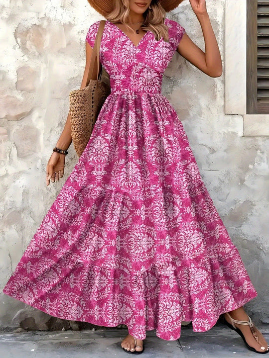 Damen Maxikleid mit romantischem Vintage-Muster und fließendem Schnitt EB