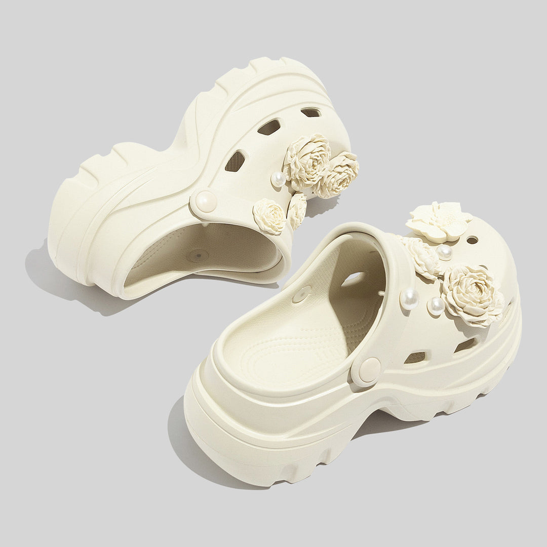 Damen Dekorative Clogs mit floralen Applikationen und rutschfester Sohle EB