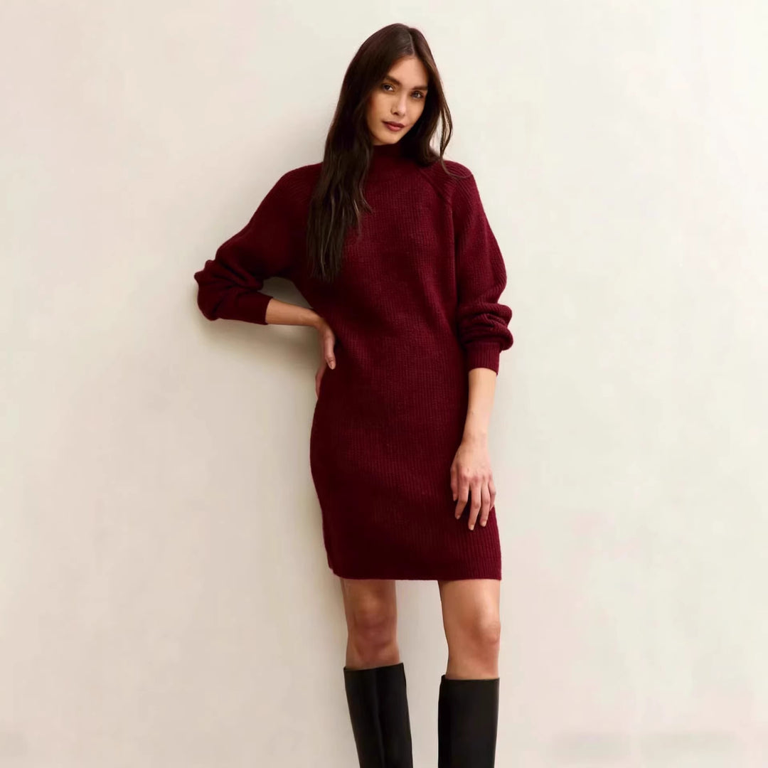 Damen Strickkleid in taillierter Silhouette mit Stehkragen und Raglanärmeln EB