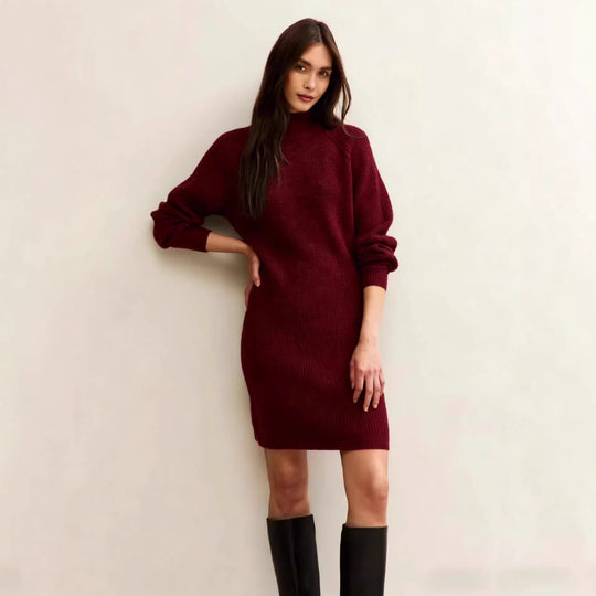 Damen Strickkleid in taillierter Silhouette mit Stehkragen und Raglanärmeln EB