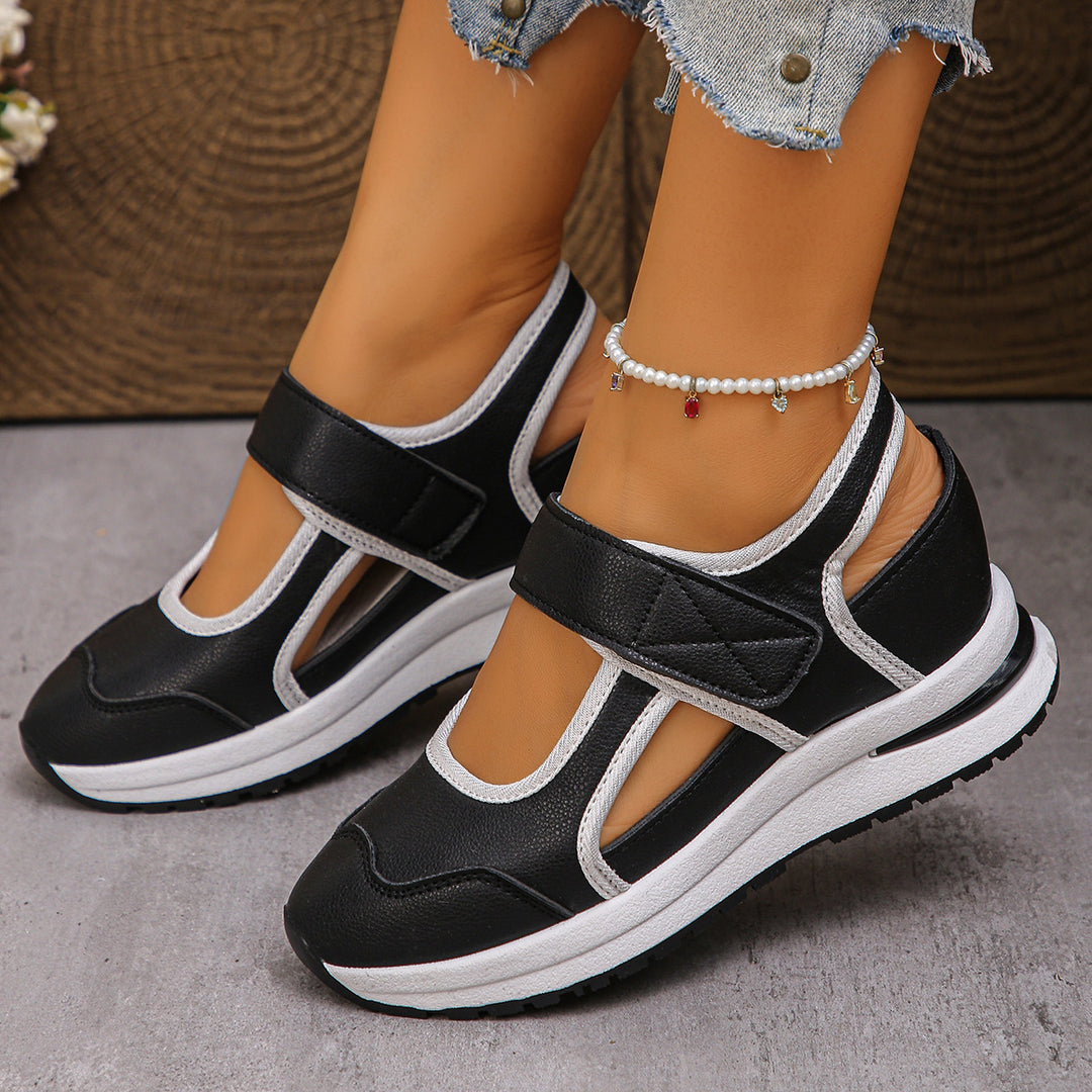 Damen sportliche Slingback-Sneakers mit Klettverschluss und leichter Keilsohle EB
