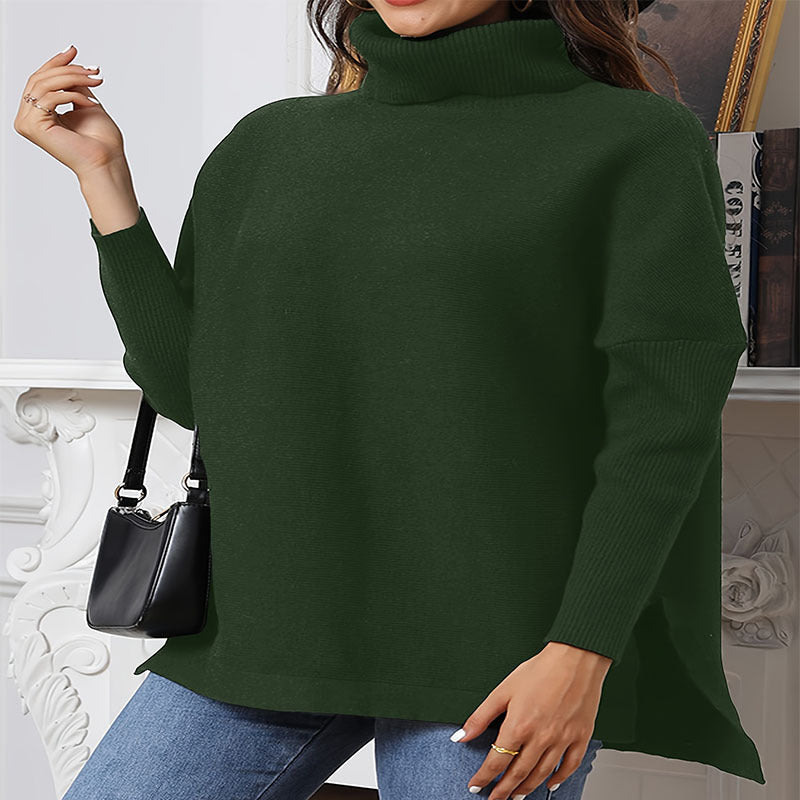 Damen Oversized Strickpullover mit hohem Kragen und seitlichen Schlitzen EB