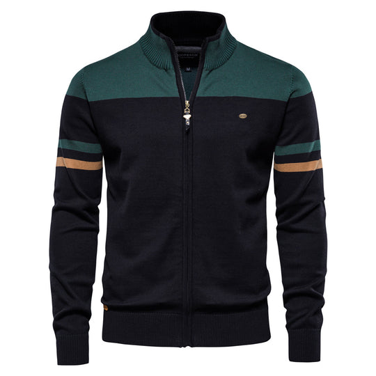 Herren Strickjacke mit modernem Zipper und sportiven Farbstreifen EB