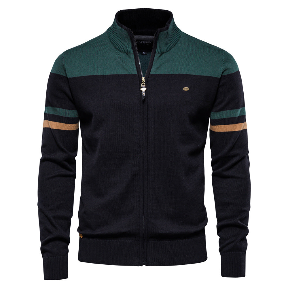 Herren sportliche Strickjacke mit hohem Kragen und Reißverschluss EB