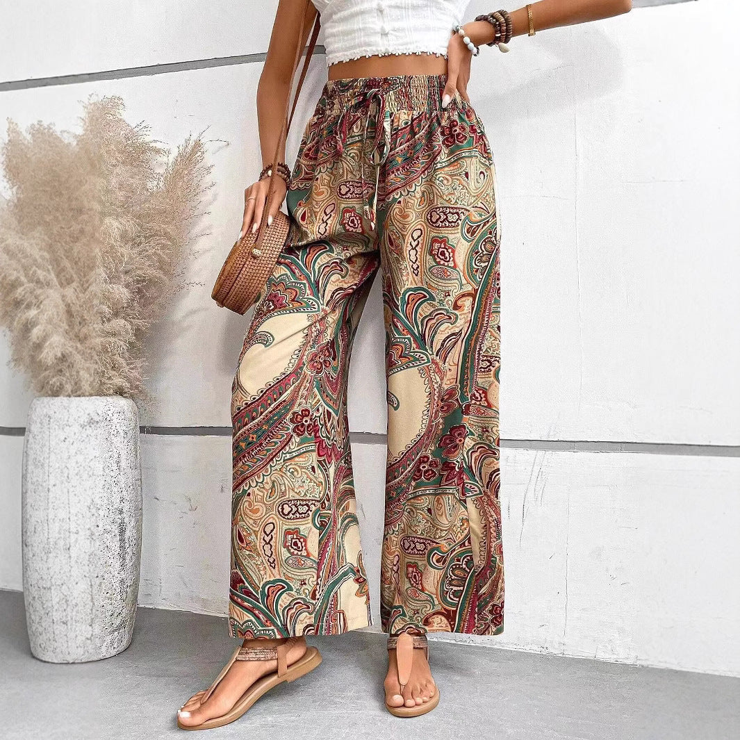 Damen weite Palazzo-Hose mit elastischem Bund und paisley Muster EB