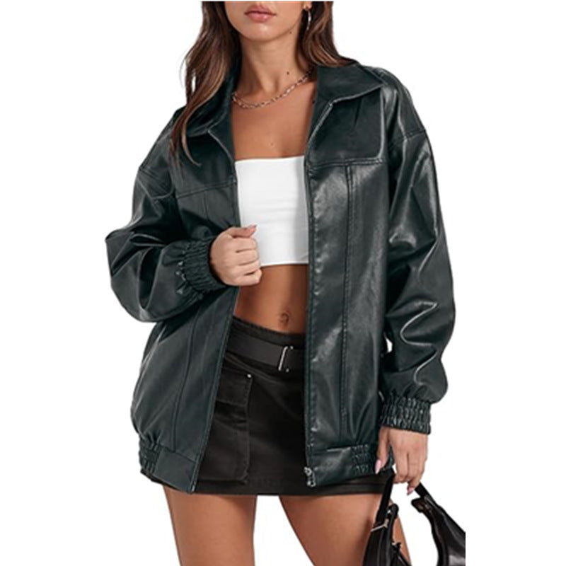 Damen lässige Oversize-Jacke mit elastischen Bündchen und praktischen Taschen EB