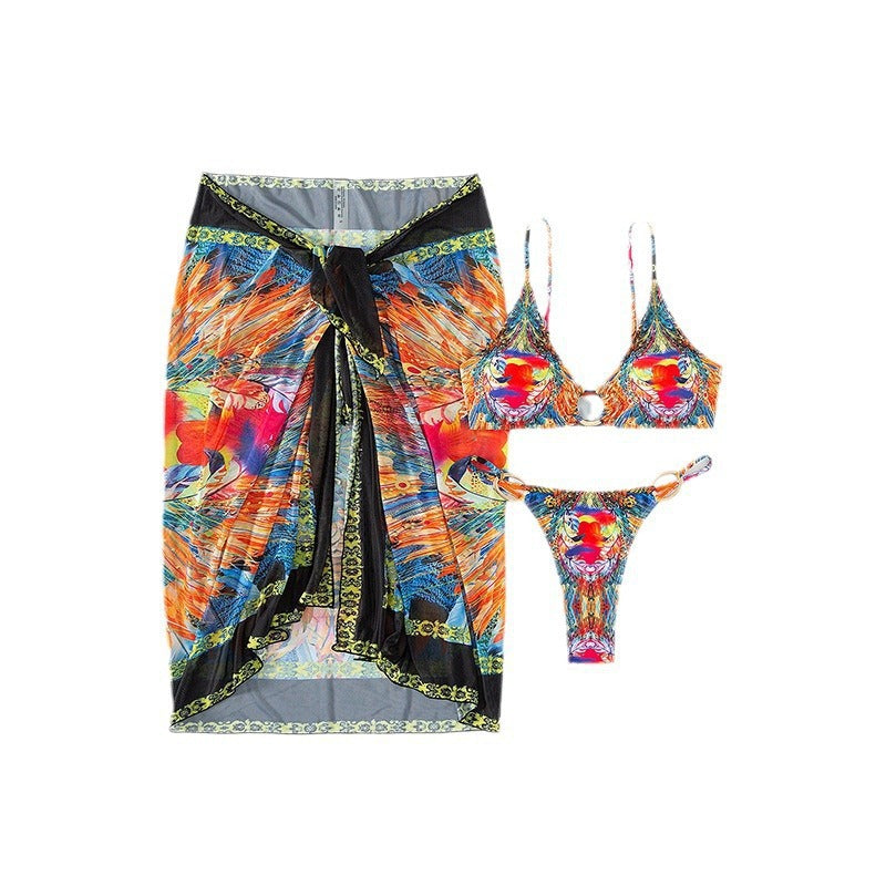 Damen Bikini-Set mit elegantem Wickelrock und modischem Ringdetail EB
