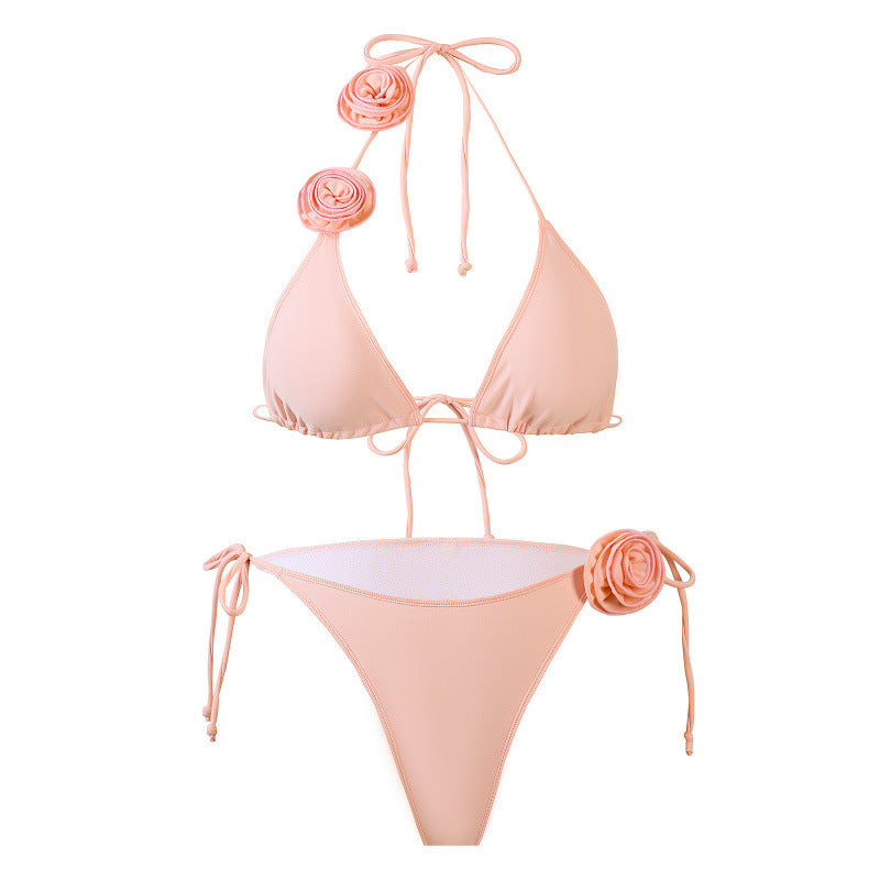 Damen Triangel-Bikini mit verspieltem Blumendesign und verstellbaren Trägern EB