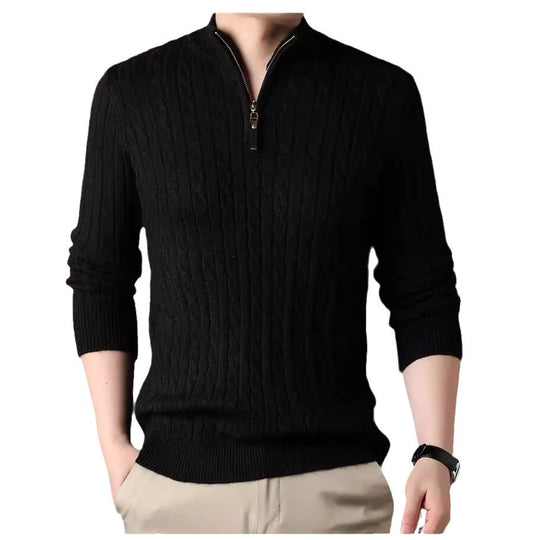 Herren Pullover mit Zipper und strukturiertem Zopfmuster EB
