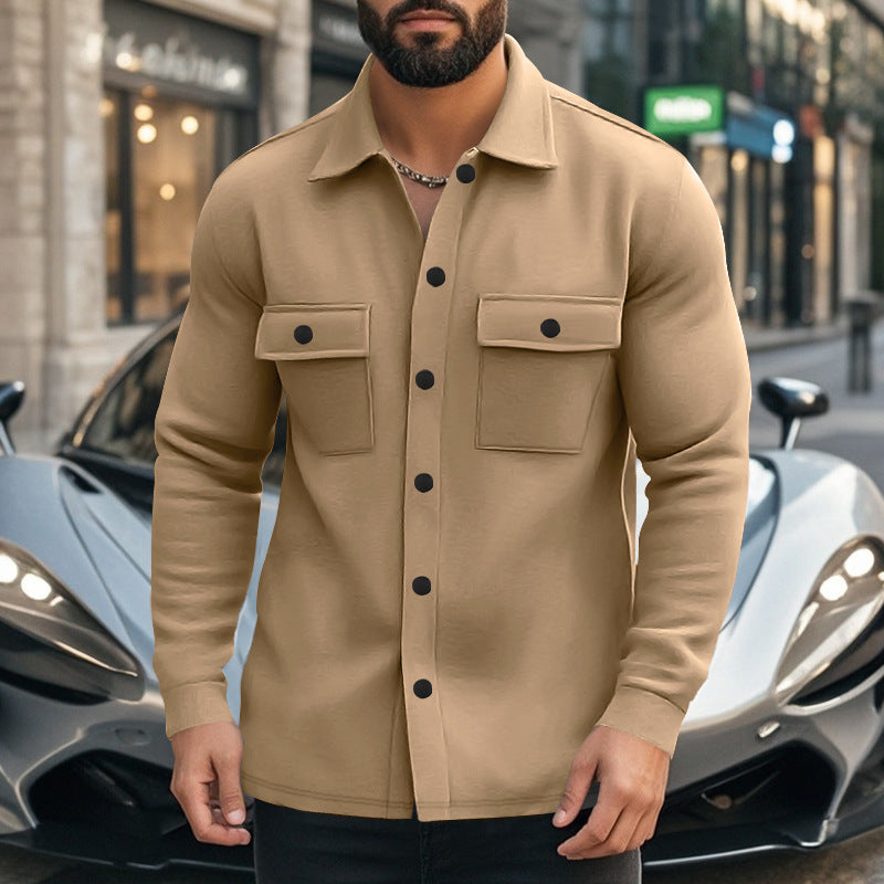 Herren nan modische Overshirt-Jacke in Filzoptik mit aufgesetzten Brusttaschen und sichtbarer Druckknopfleiste EB