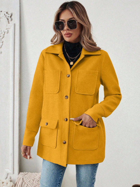 Damen Modische Utility-Jacke mit großen Taschen und goldenem Druck EB