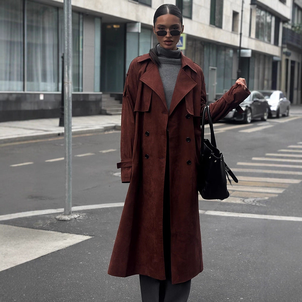 Damen Eleganter Trenchcoat aus Wildleder EB