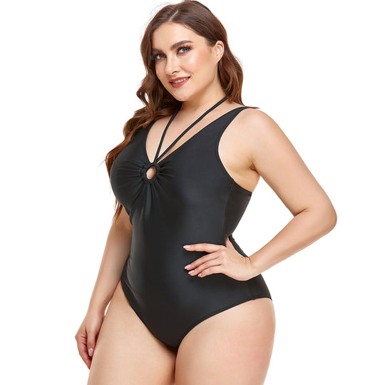 Damen Eleganter Hochgeschnittener Einteiler Badeanzug mit modischem Ringdetail EB