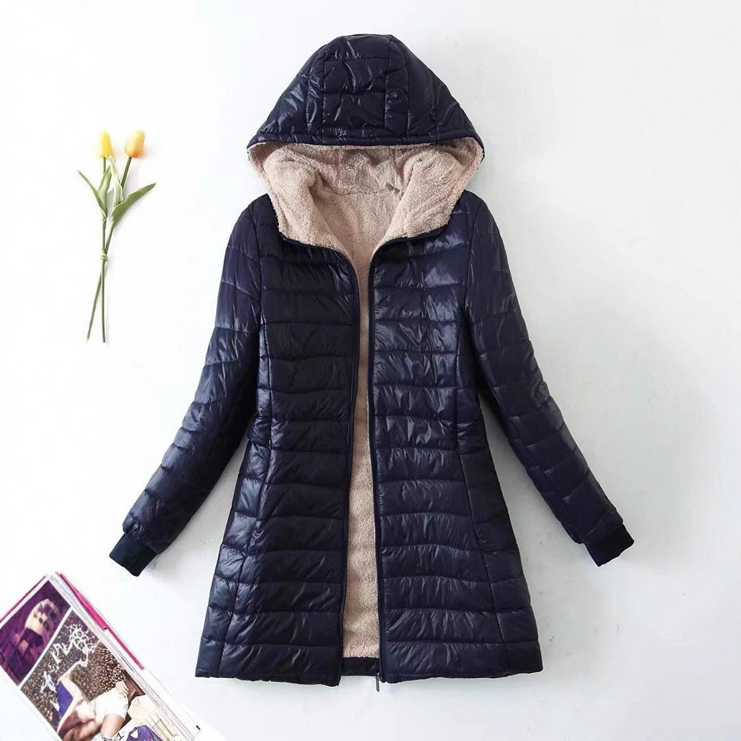 Damen gesteppte Winterjacke mit Kapuze und kuscheligem Innenfutter EB