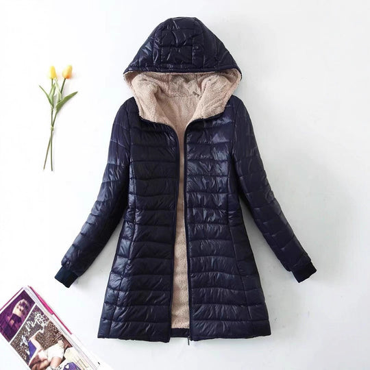 Damen gesteppte Winterjacke mit Kapuze und kuscheligem Innenfutter EB