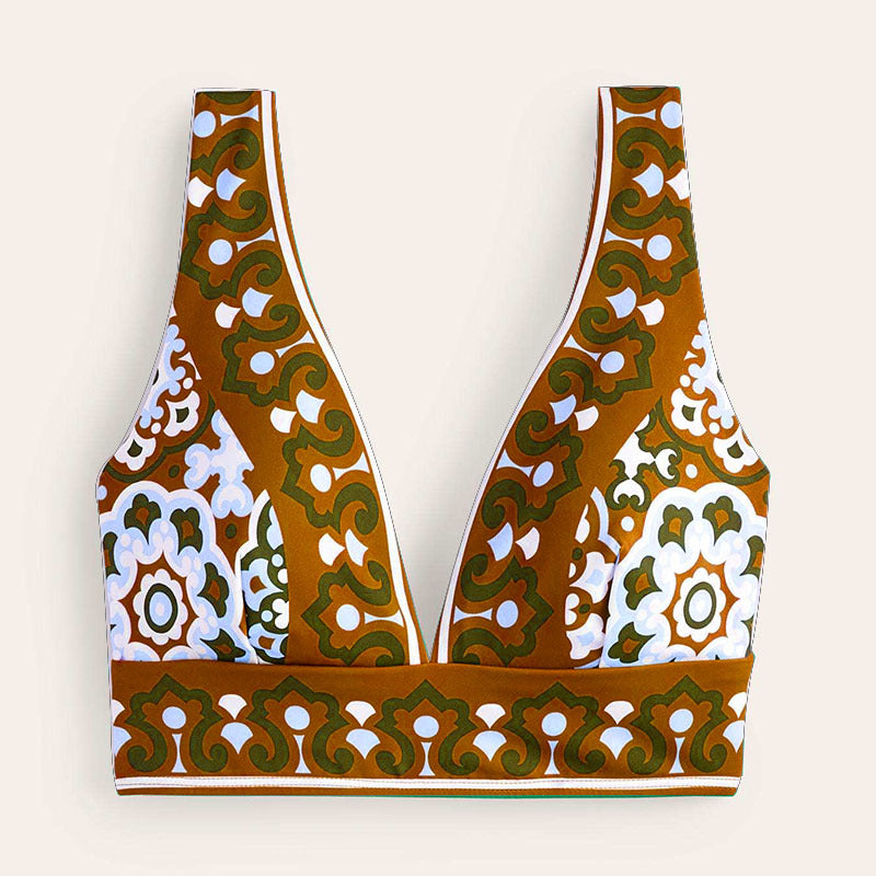 Damen Bikini-Oberteil mit tiefem V-Ausschnitt und floralem Muster EB