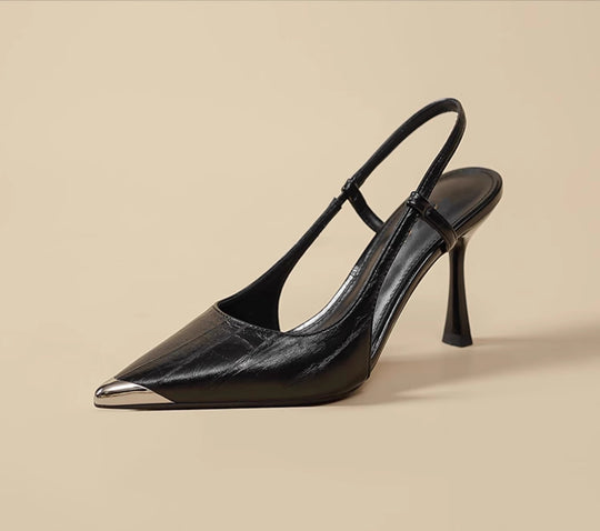 Damen elegante Slingback-Pumps aus schimmerndem Metallic-Material EB