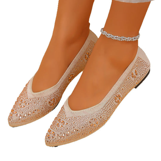 Damen Ballerinas mit funkelndem Strass und dekorativem Lochmuster EB