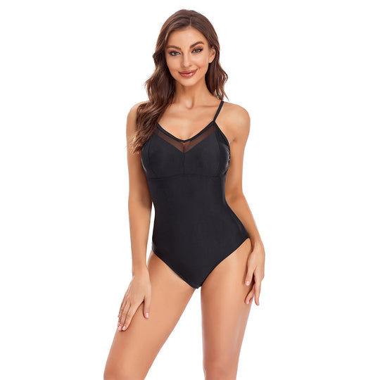 Damen Eleganter Einteiler Badeanzug mit transparenten Einsätzen EB