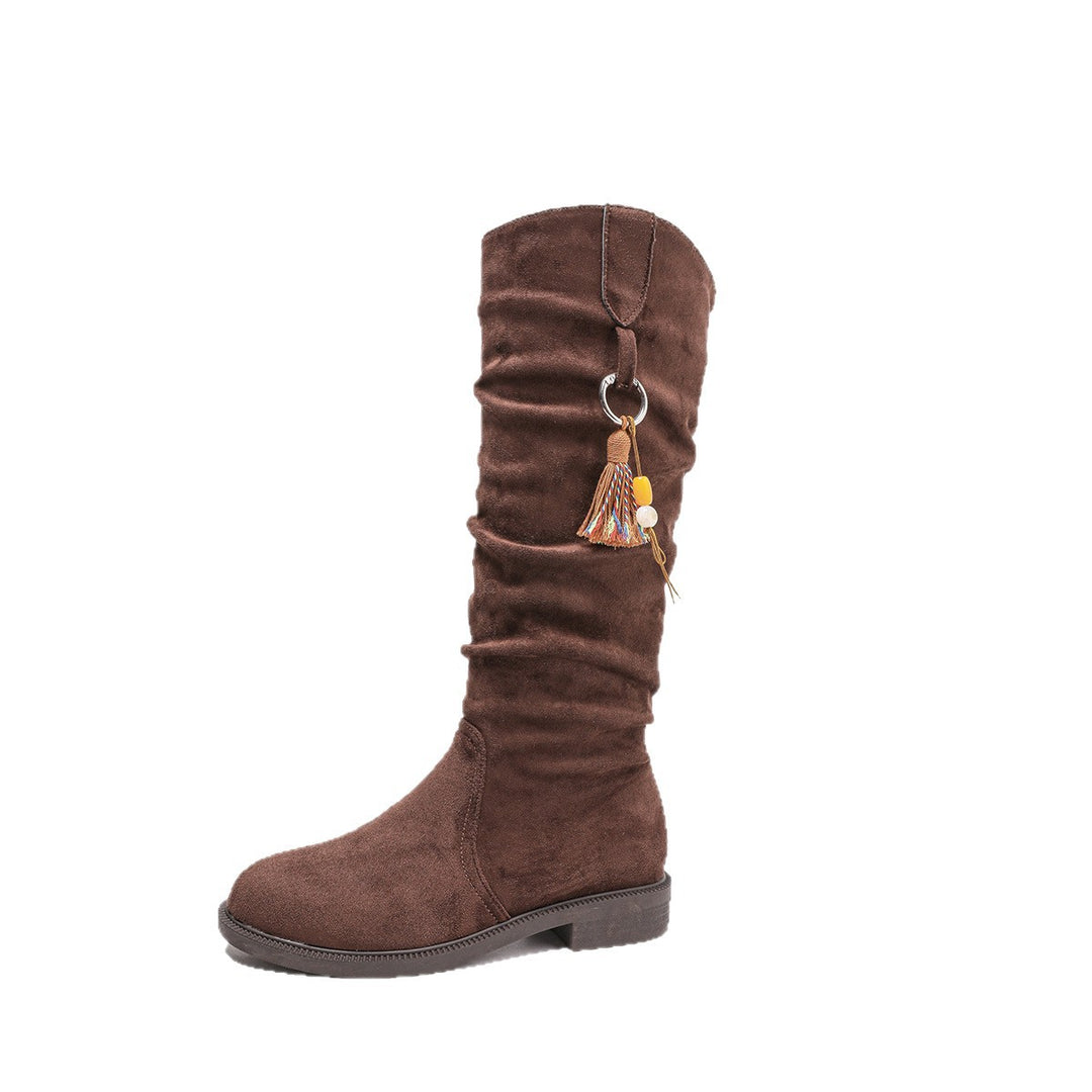 Damen Overknee-Stiefel aus weichem Wildleder mit modischem Rüschendesign EB