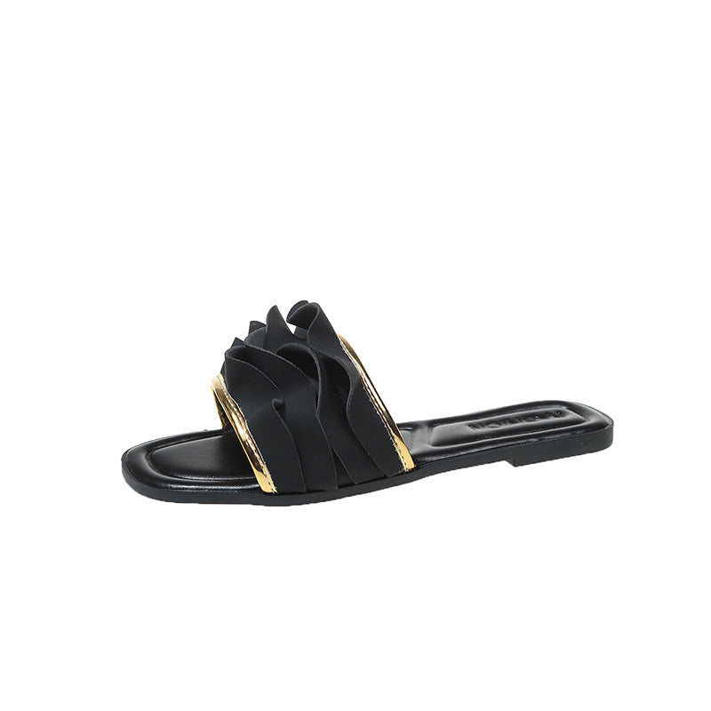 Damen elegante Riemensandalen mit dekorativem Rüschendetail EB