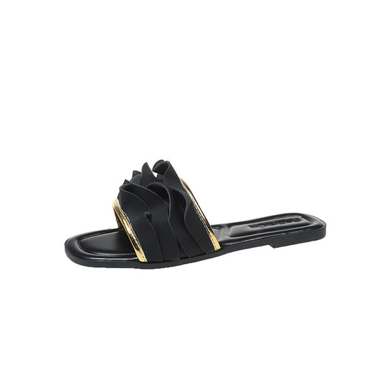 Damen elegante Riemensandalen mit dekorativem Rüschendetail EB