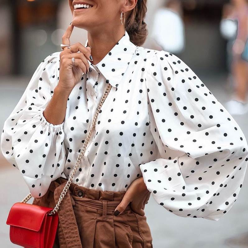 Damen Polka Dot Ballonärmel Bluse EB