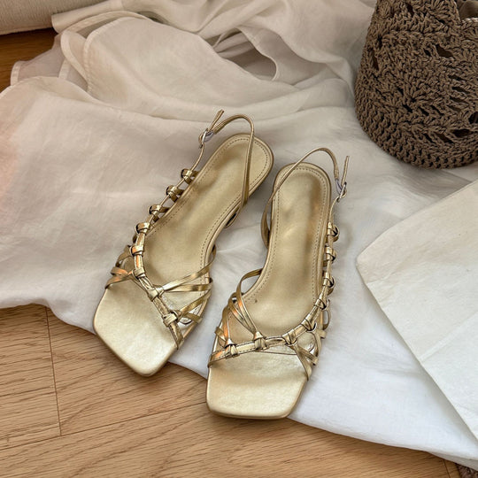 Damen Elegante Slingback-Sandalen mit schimmerndem Obermaterial und modischem Riemendesign EB