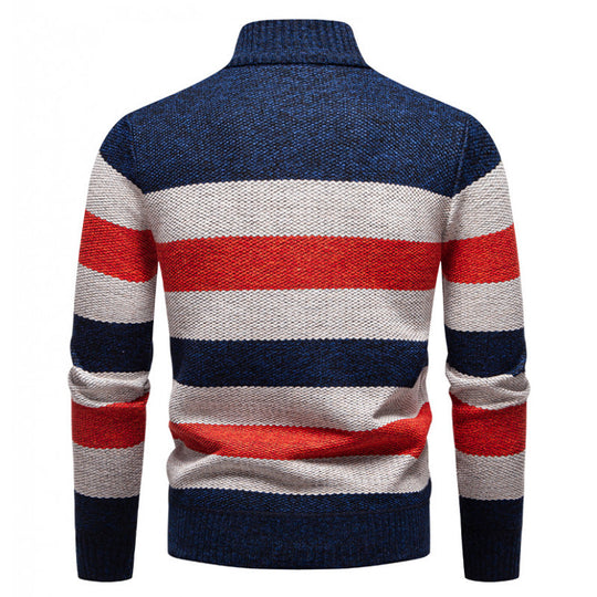 Herren modischer Strickpullover mit halbem Reißverschluss und gestreiftem Muster EB