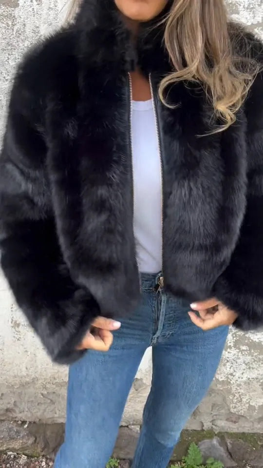 Damen Kunstpelz-Bomberjacke EB