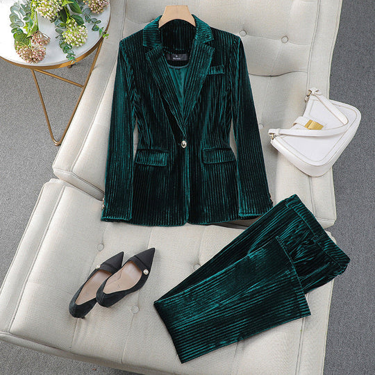 EB | Blazer Kleid Satz Taillierte Passform Samtfinish Formeller Stil