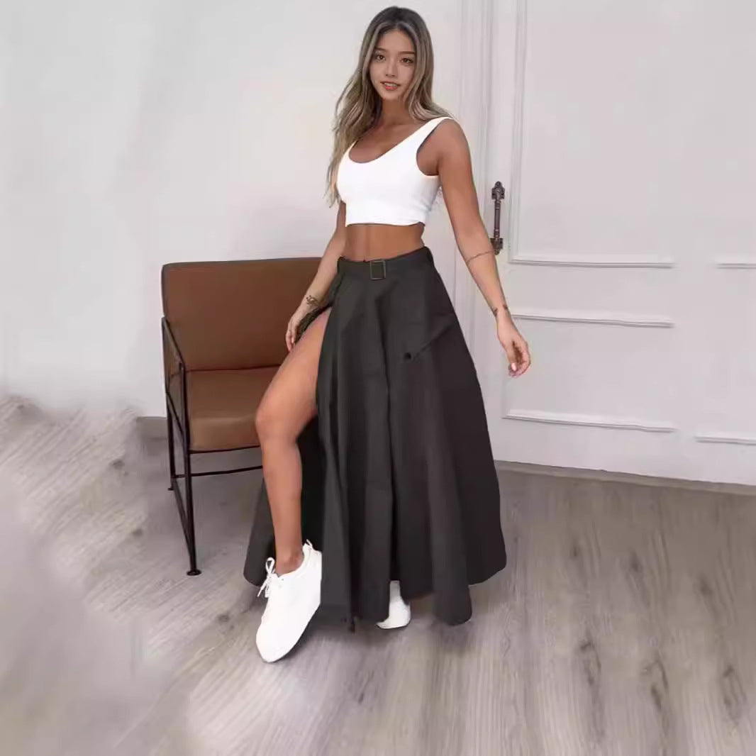 Damen Eleganter Rock mit hohe Taille und seitlichem Schlitze EB