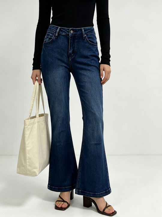 Damen nan High-Waist Flared-Jeans mit taillierendem Bund und weitem Schlag EB