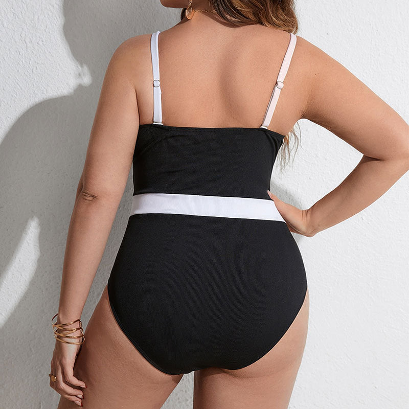 Damen Eleganter Badeanzug mit Stütze und Farbblockdesign EB