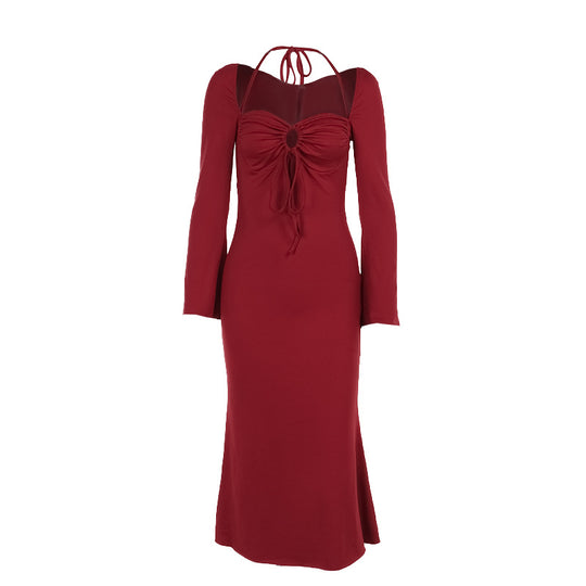 Damen Midi-Kleid mit schickem Rüschendesign und langem Arm EB